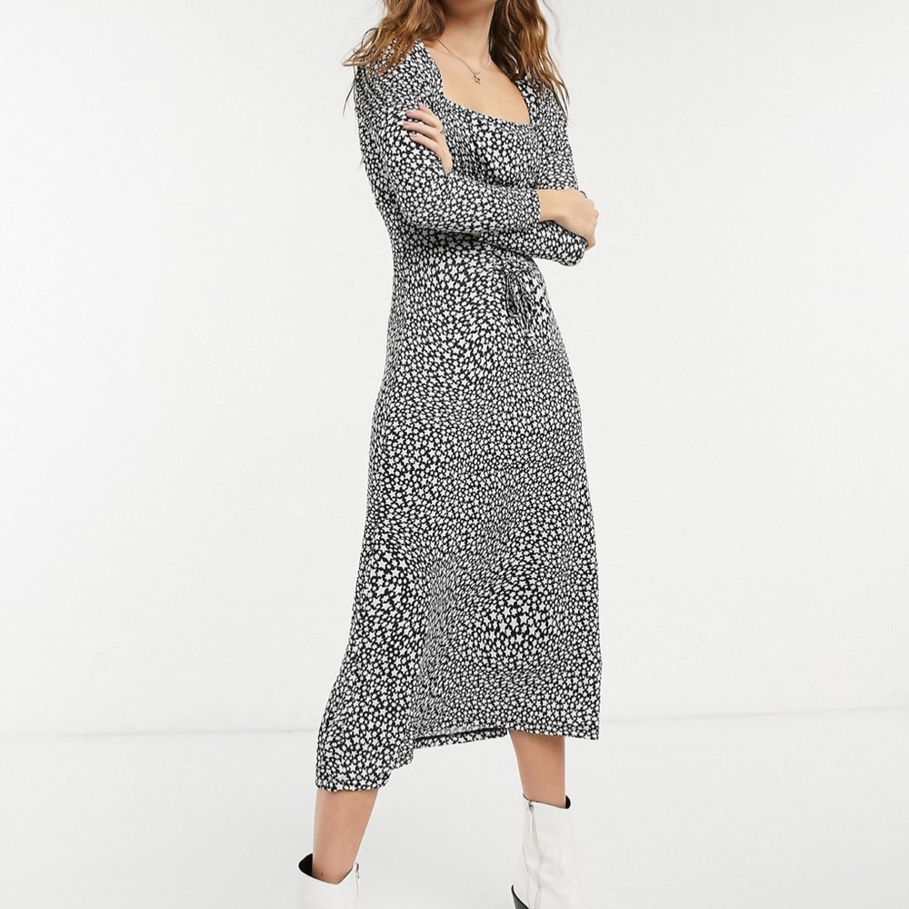 Top Shop Black White Star MIDI Dress Size 4 Small - Picture 2 of 4